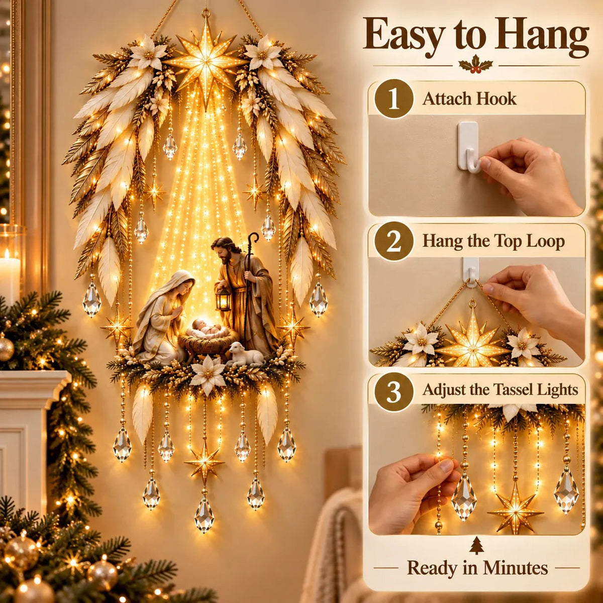 ✨👼 3D Heavenly Angel Wings Nativity Light✨ – Lighted Christmas Wall Decor ✈️