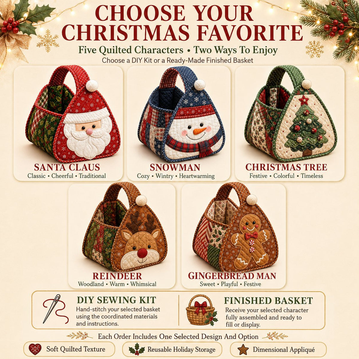 ⏳ Last Day 50% OFF – 🎄 Christmas Character Quilted Carry Basket🎁✨