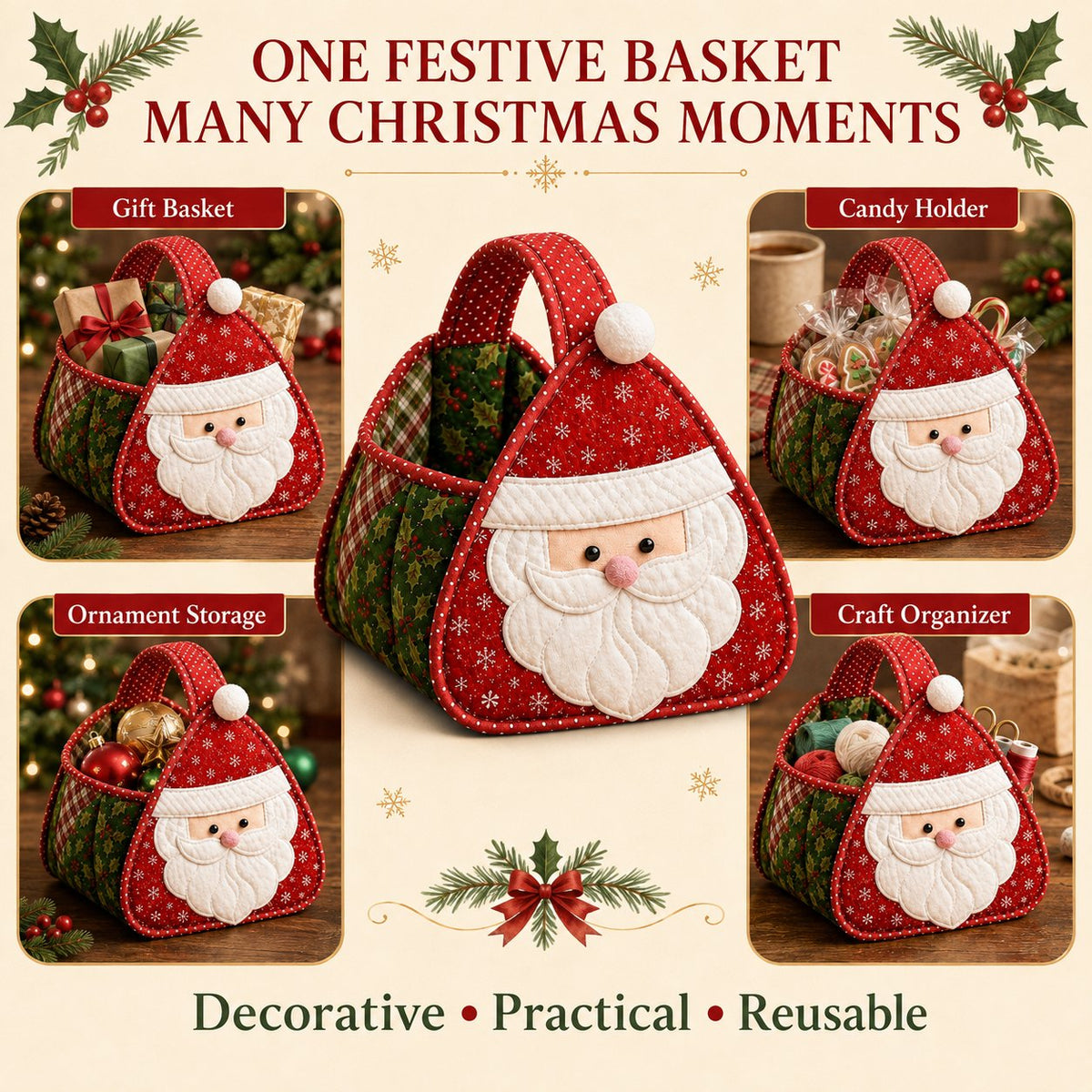 ⏳ Last Day 50% OFF – 🎄 Christmas Character Quilted Carry Basket🎁✨