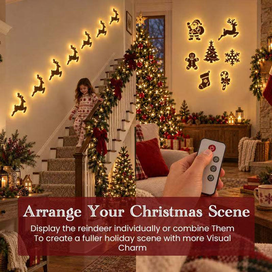 Light-Up Santa & Reindeer LED Wall Decor – Remote Control Christmas Holiday Decoration