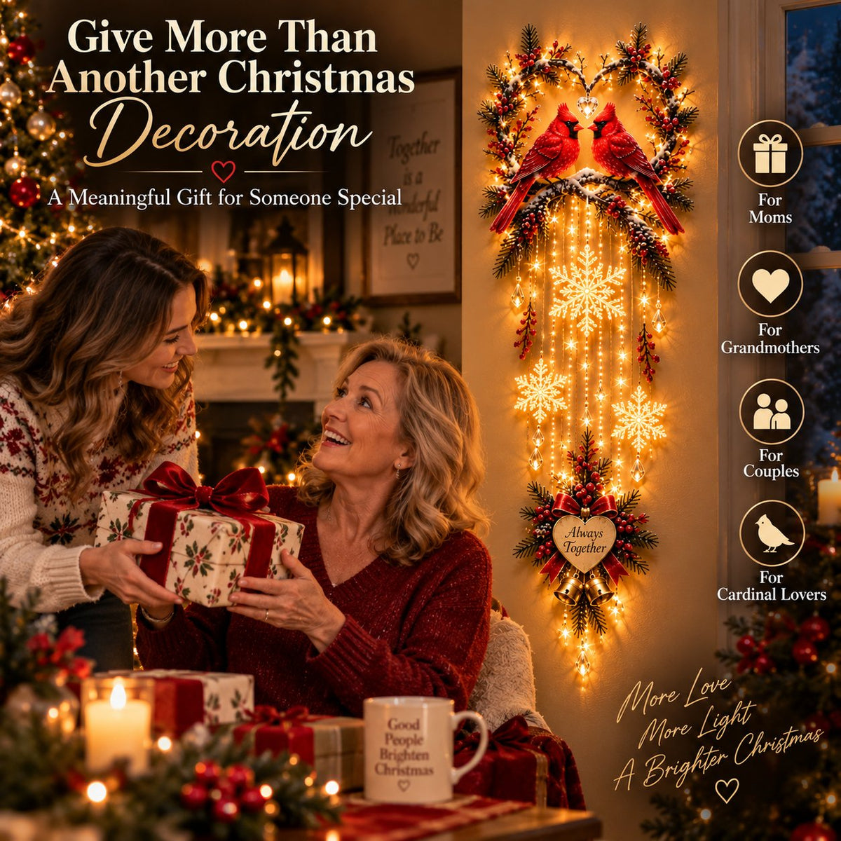 🐦 Always Together Cardinal – Lighted Christmas Wall Decor