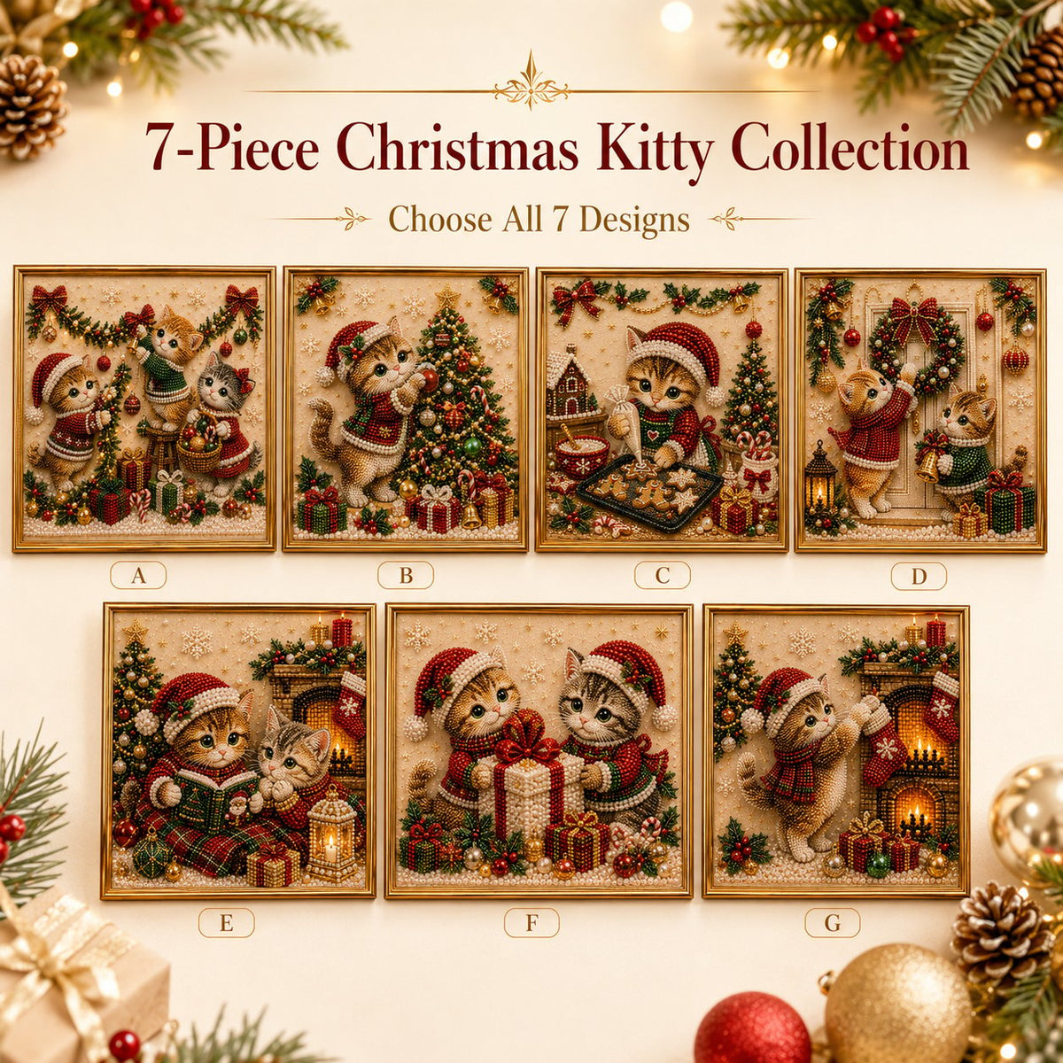 🎄🐾 Premium 3D Pearl Christmas Kitty Art Kit | Luxury Flocked Canvas with Scratch-Resistant Non-Fading Pearl Beads DIY Holiday Decor 🎅🐱❄️