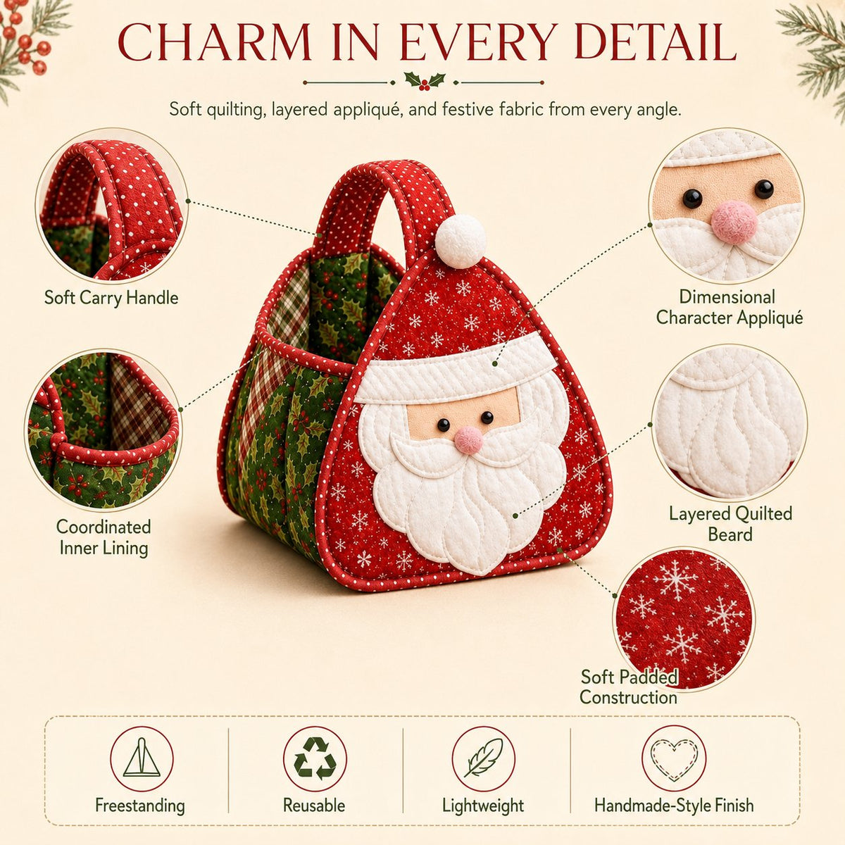⏳ Last Day 50% OFF – 🎄 Christmas Character Quilted Carry Basket🎁✨
