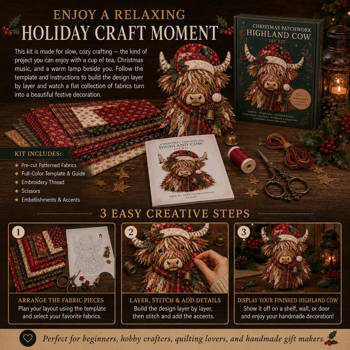 LAST DAY 50% OFF - 🎅Christmas Patchwork Fabric DIY Decor Kit – Stunning Results, Zero Experience Needed