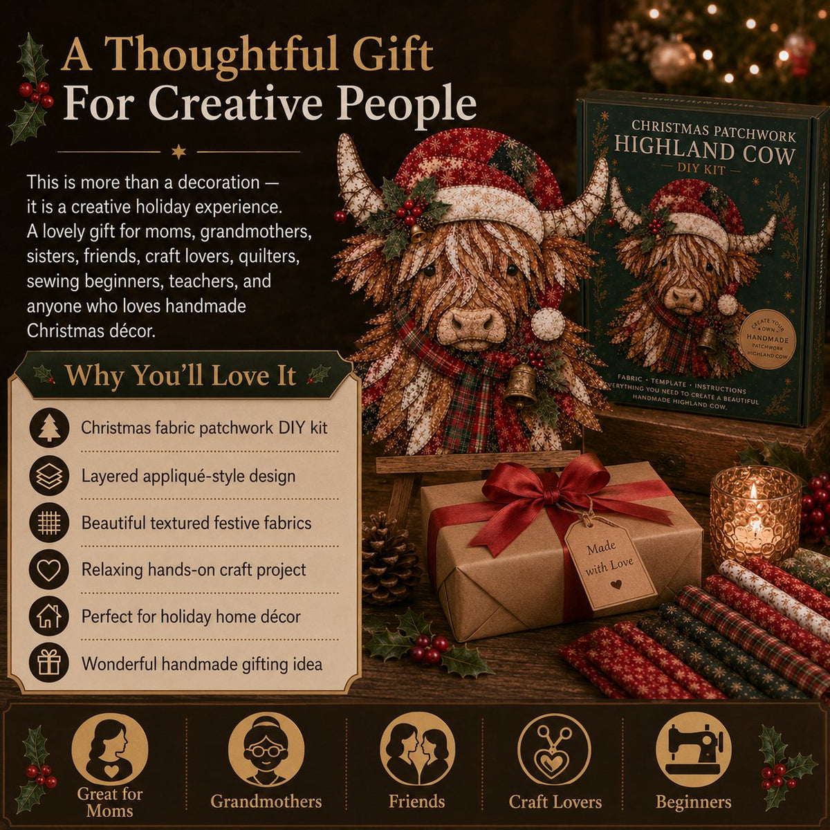 LAST DAY 50% OFF - 🎅Christmas Patchwork Fabric DIY Decor Kit – Stunning Results, Zero Experience Needed