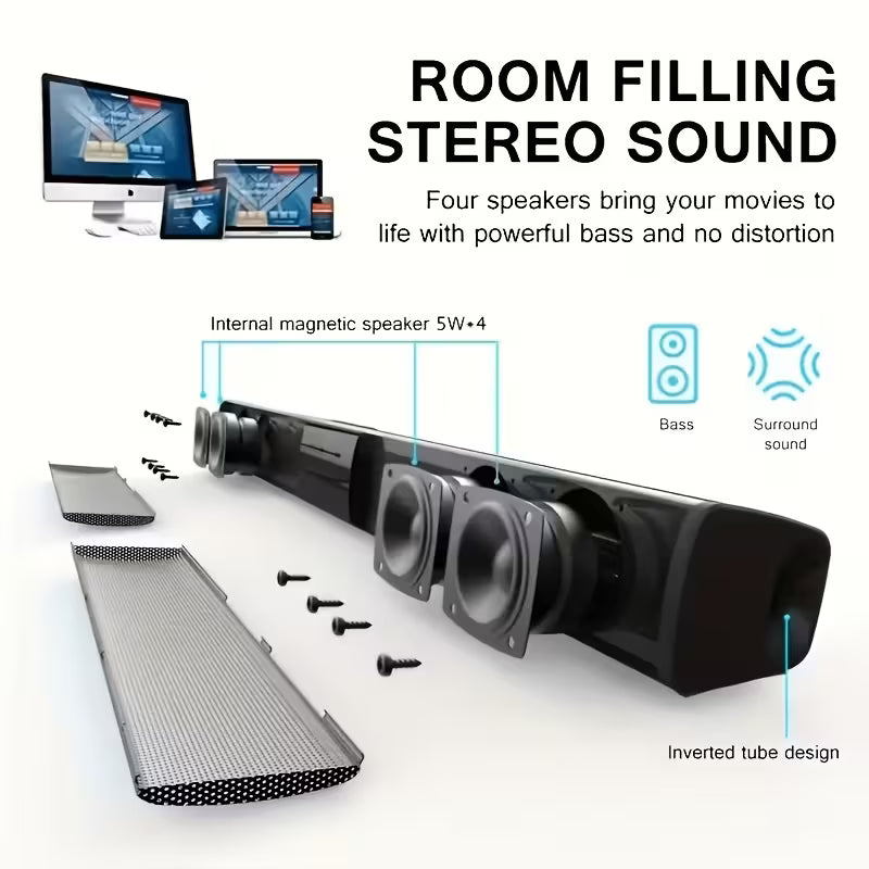 1pc Digital 5.1 Surround Sound Bar for Smart TV, High Power 16W 4 Speaker System Bathroom Radio - Wireless Enhanced Home Theater System with Adjustable Speakers & Subwoofer